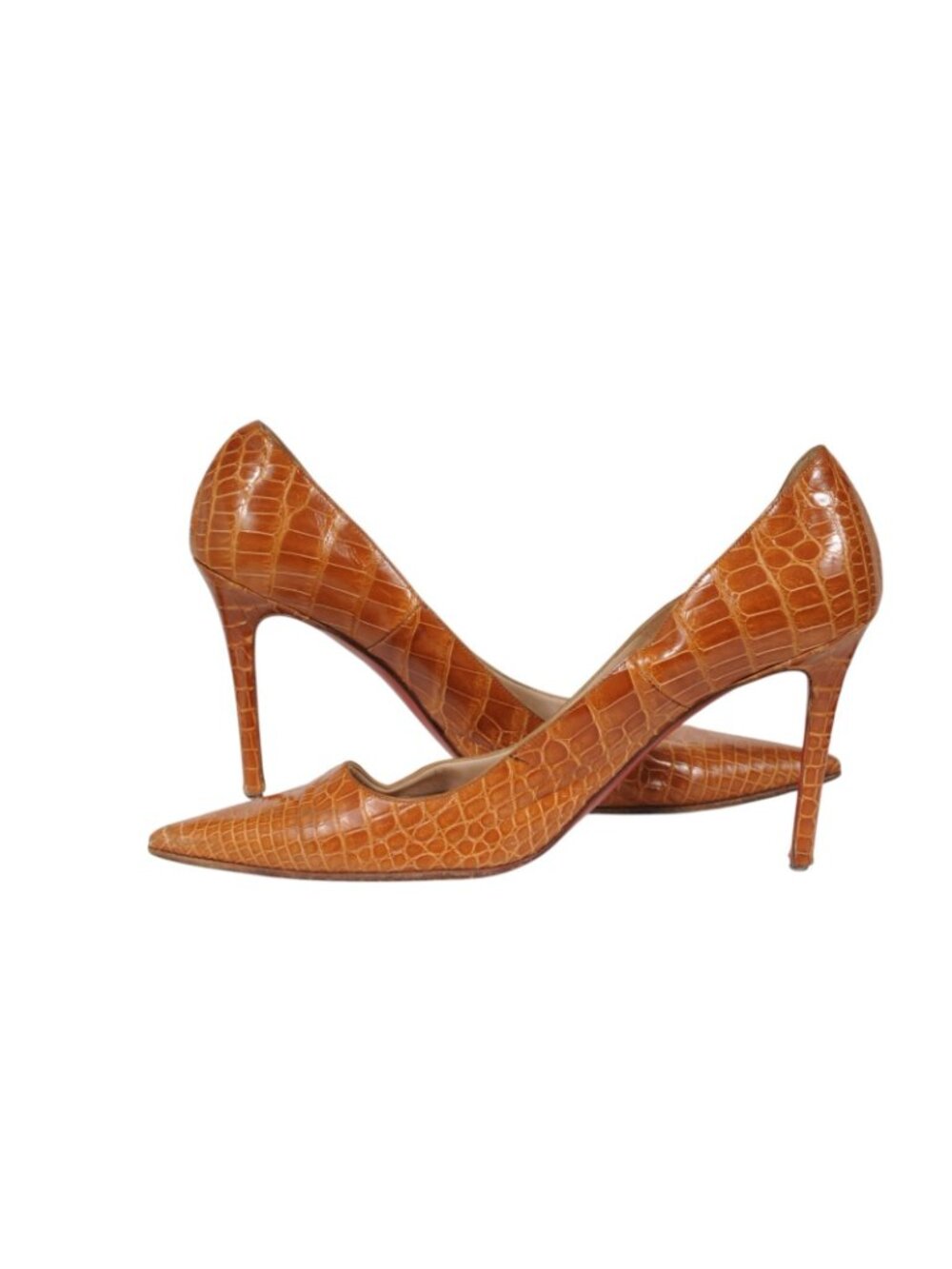 Christian Louboutin Kate Pumps US 8 IT 38 Tan Gold Crocodile 100MM Heels - Picture 13 of 16